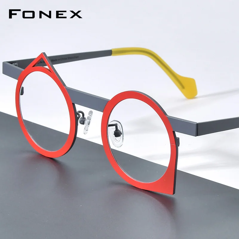 FONEX Pure Titanium Glasses Frame Women High Quality Brand Design Retro Round Eyeglass Men Vintage Japanese Custom Eyewear 85852