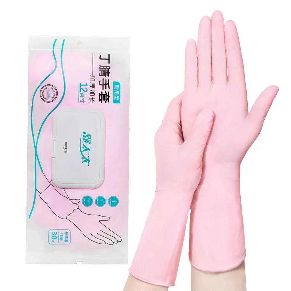 30 Stück Nitril Einweg-Reinigungs handschuhe 12 Zoll dicke verlängerte haltbare Gummi Haushalts handschuhe rosa Küche Geschirrs pül handschuhe