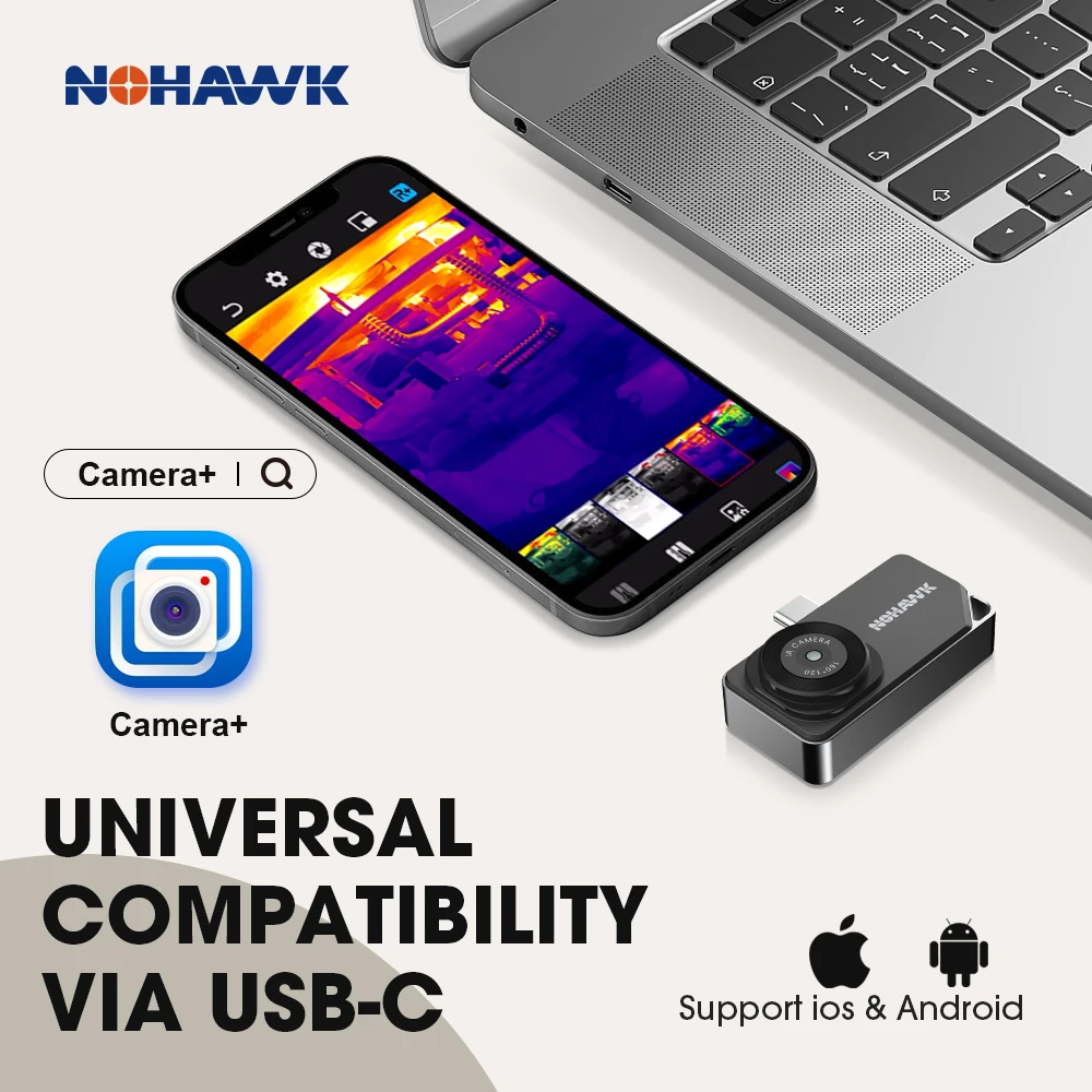 NOHAWK Thermal Camera for USB-C iOS and Android,320×240 Super Resolution, 160x120 IR Thermal Imaging Camera ±2°C Temp Accuracy