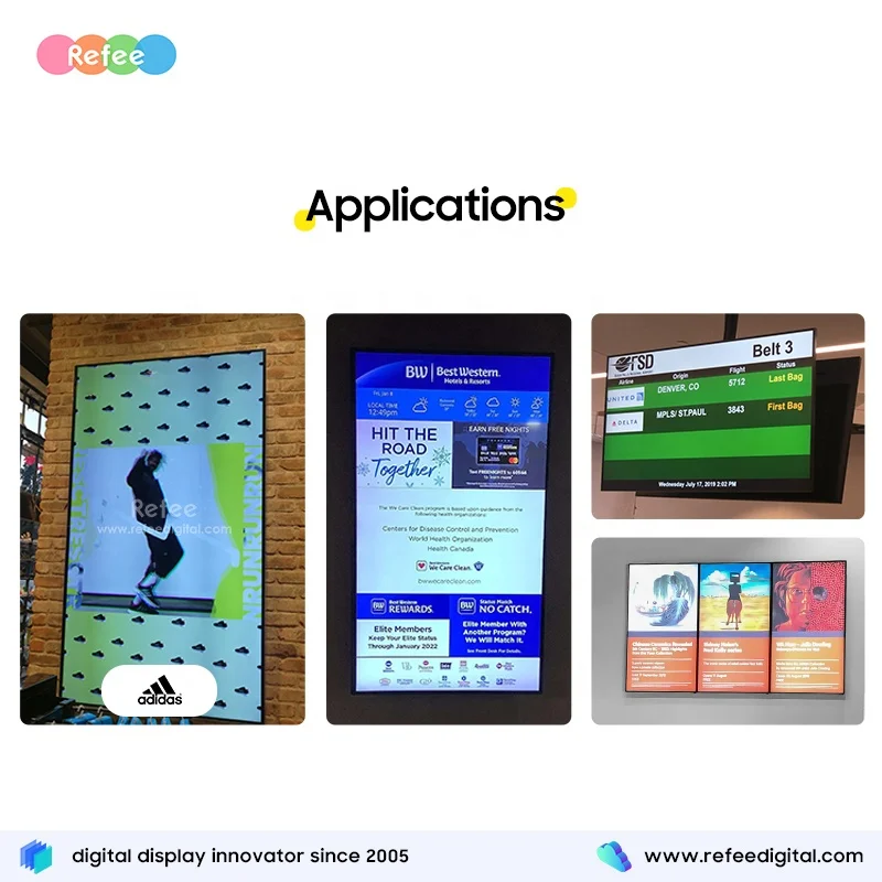 شاشة عرض إعلانات LCD مثبتة على الحائط تعمل بنظام أندرويد لوحة لافتات رقمية رفيعة ومتجر بيع بالتجزئة ومركز تسوق 43 بوصة 55 بوصة 65 بوصة