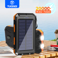 TUODES 20000mah Solor Power Bank Large Capacity External Battery Waterproof Powerbank Portable Charger For iPhone Xiaomi Samsung