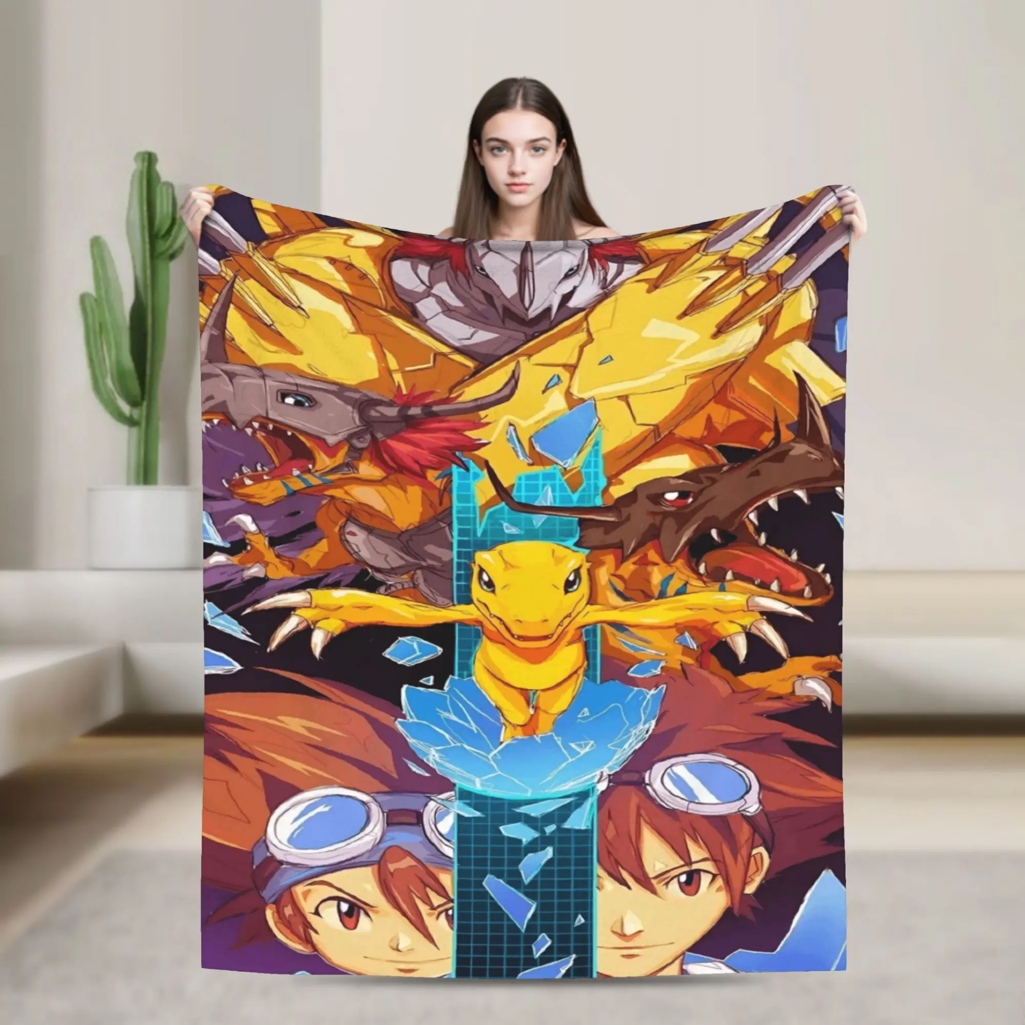 Anime D-DigimonS Soft Cozy Blanket  Graphic Travel Car Throw Blanket Couch Chair Flannel Bedspread Sofa Bed Cover