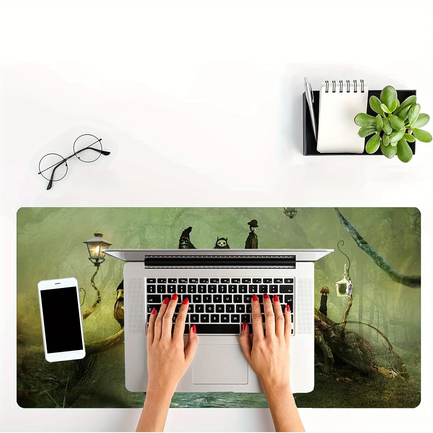 

Large Gaming Mouse Pad with Enchanting Forest Troll Design, Non-Slip Rubber Base Desk Mat, Stitched Edges, Smooth Surface for Pr