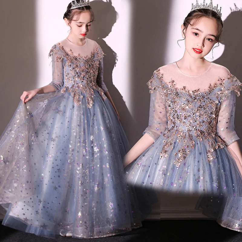 Kids Formal Occasion Dresses for Girls 4 To 6 10 12 14 Years Child Long Dress Party Evening Elegant Luxury Gown Princess Costume