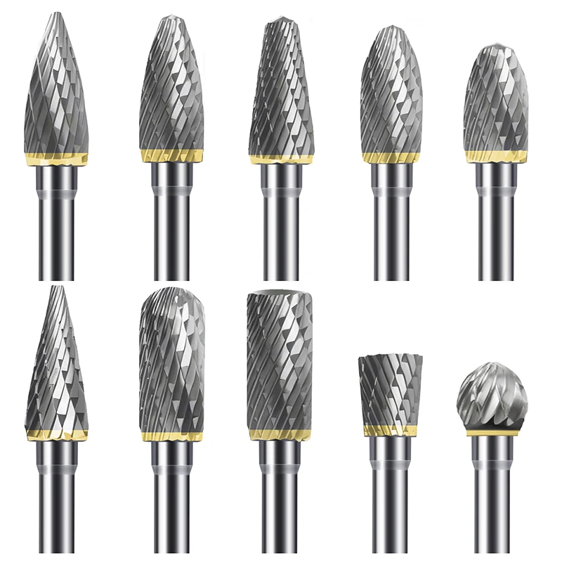 Double Cut Tungsten Carbide Rotary Burrs Grupo Dremel Bits para Metal Madeira Escultura Polimento Shank 10 Pcs