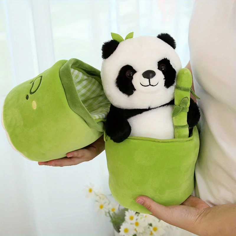 25cm/9.8inch Cuddly Panda Plush Toy with Bamboo Tube - Soft