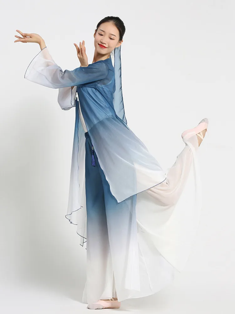 Classical Dance National Modern Dance Long Sleeve Top Gauze Elegant Female Chinese Style Pants Dance Clothes 2024 Summer