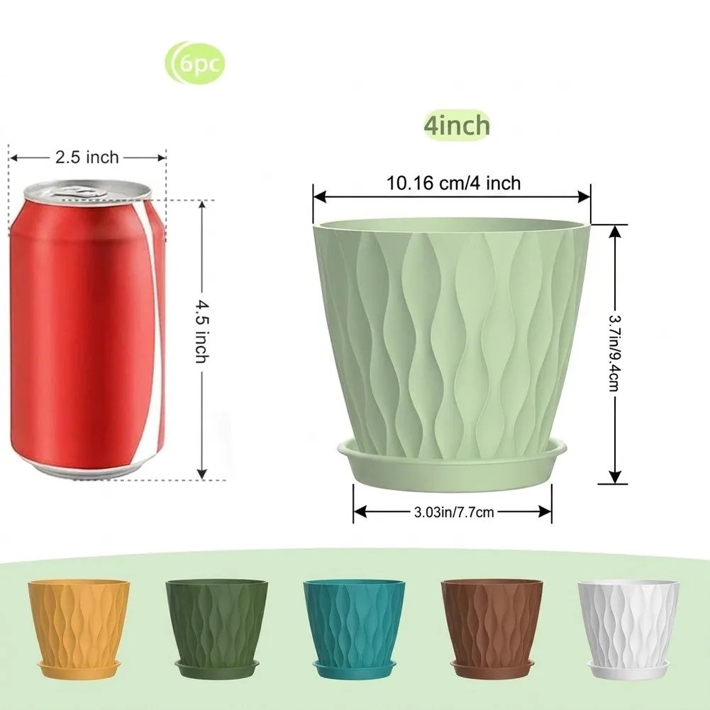 4/6inch 6-Pack Plant Pots With Drainage Holes For Indoor & Outdoor Plants  For Orchids, Violets, Succulents, Herbs