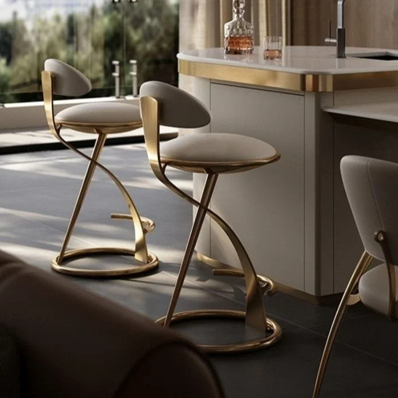 Bar Chair, Stainless Steel High Stool, Simple Dining Chair for Home Use, Island Table Hotel Backrest, High-end Chair