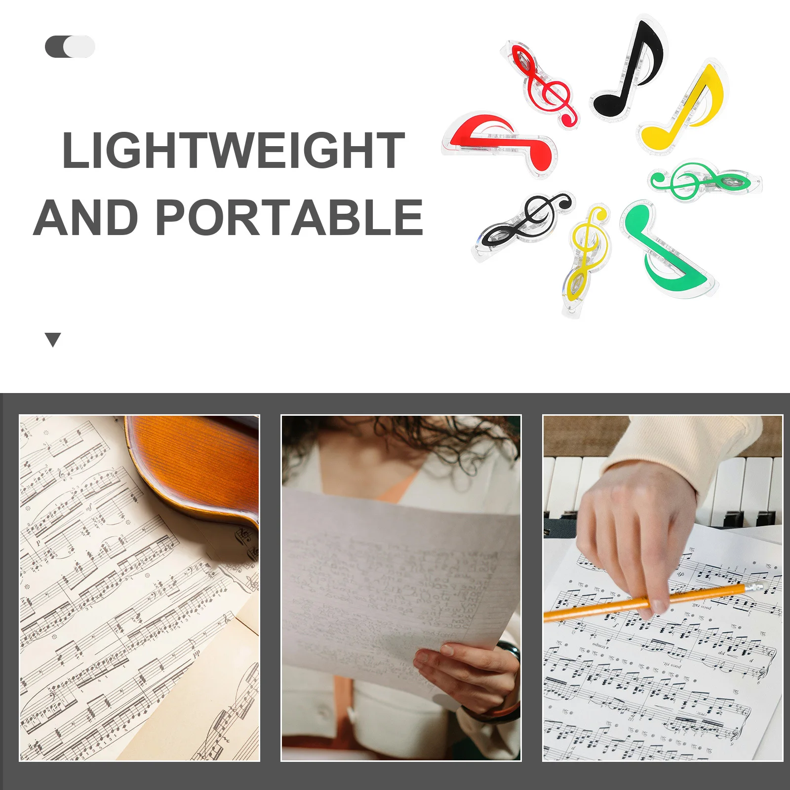 16 قطعة من مشابك الموسيقى الورقية المتينة، حامل صفحات الكتاب البلاستيكي القابل لإعادة الاستخدام، حامل موسيقى البيانو، ملحقات مقاطع صفحة الكتاب