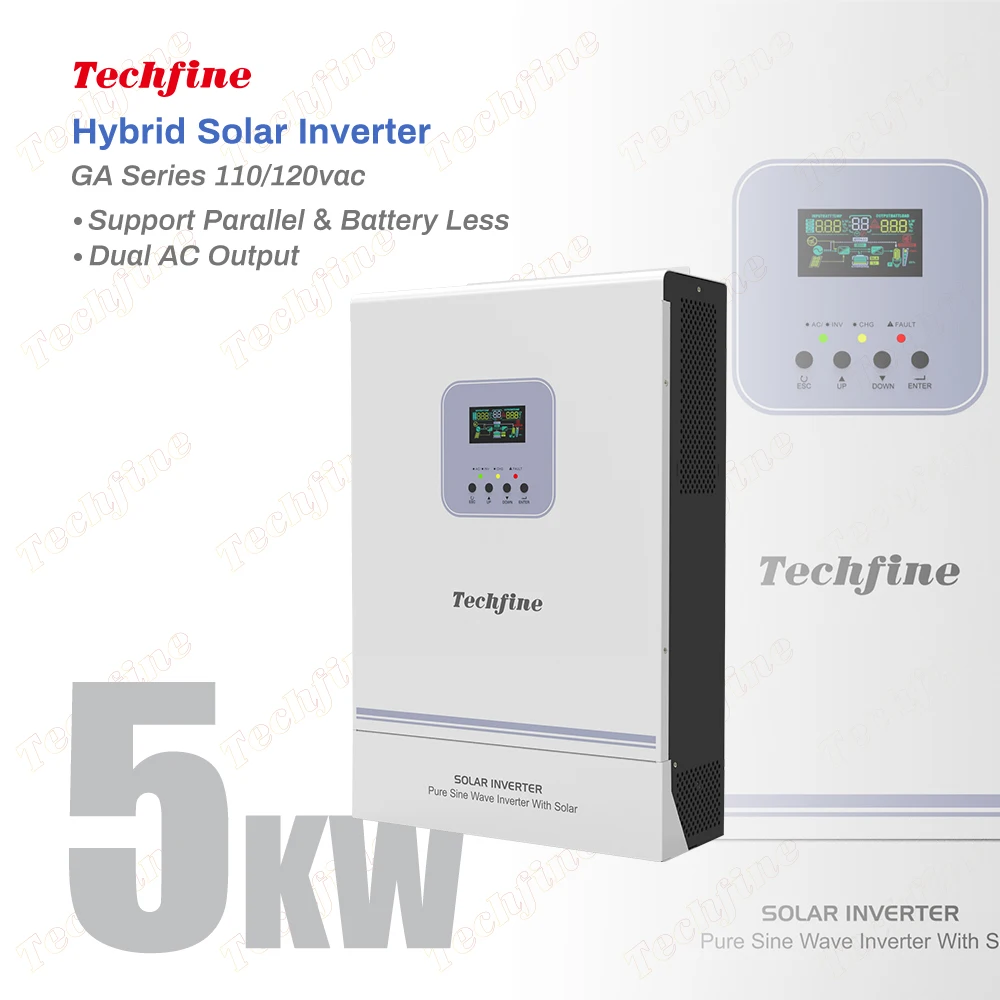 Techfine  5000w 5kw Single Phase Batteryls 110/120VAC ON/OFF Grid Hybrid Solar Inverter