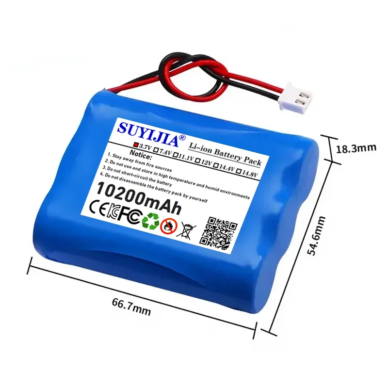 1S3P 3.7 فولت 10200 مللي أمبير 18650 بطارية ليثيوم مع XH2.54-2P التوصيل لصيد الأسماك مصباح ليد سمّاعات بلوتوث 4.2 فولت ضوء الطوارئ احتياطية #2