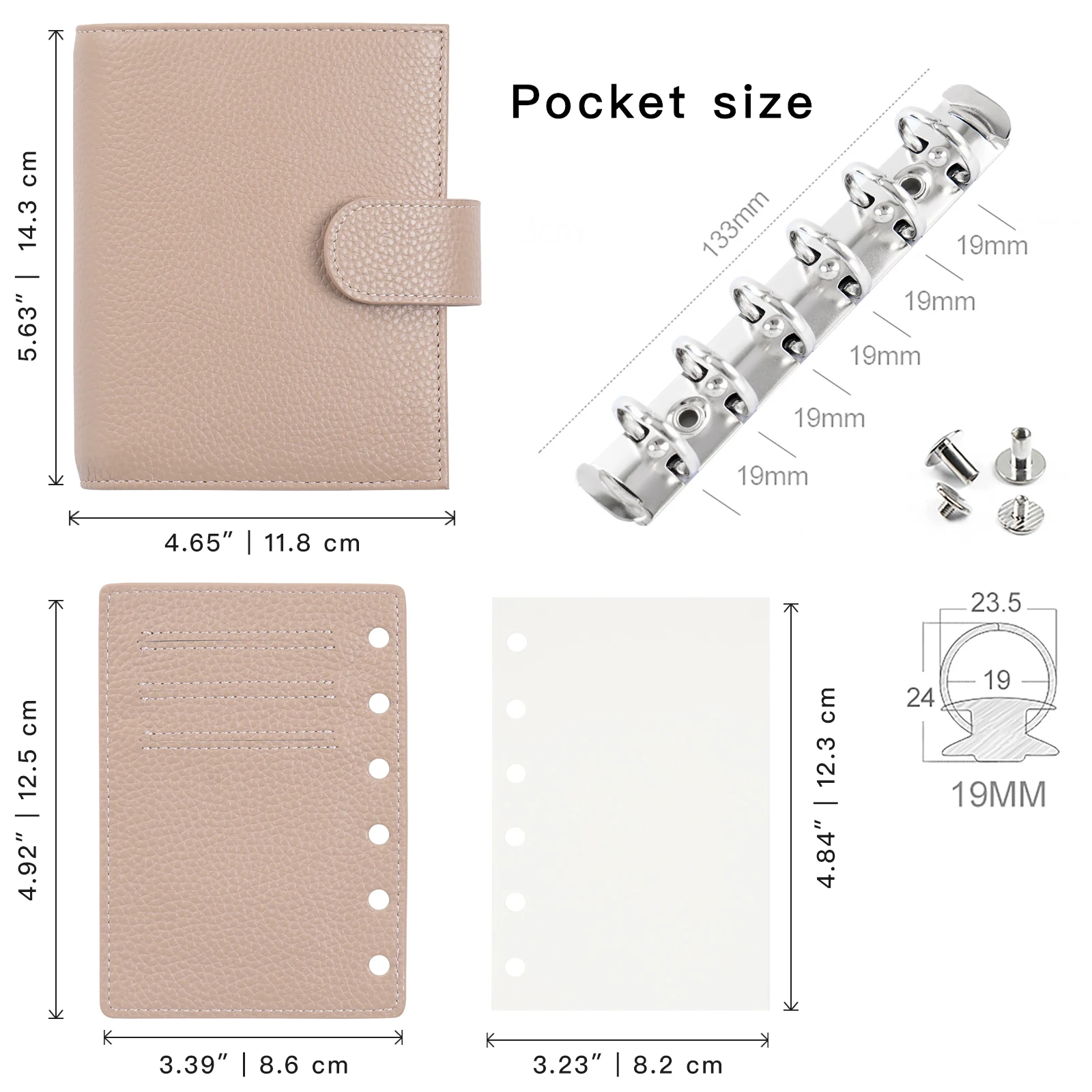 Moterm Regular 2.0 Pocket Size Rings Planner Genuine Pebbled Grain Leather A7 Notebook Agenda Organizer Diary Sketchbook