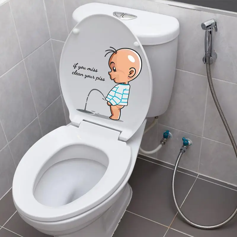 Funny Warning Toilet Stickers Cartoon Chld Urination Toilet Lid WC Door Sticker Removable Self-Adhesive Decor Paper Household