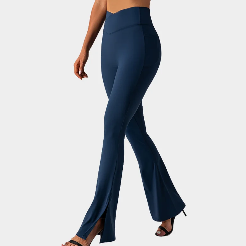 Legging com Fundo de Sino com Bolso para Mulher, Cintura Alta, Perna Larga, Secagem Rápida, Yoga, Pilates, Roupa Apertada, Ginásio, Dança, Calça de Treino