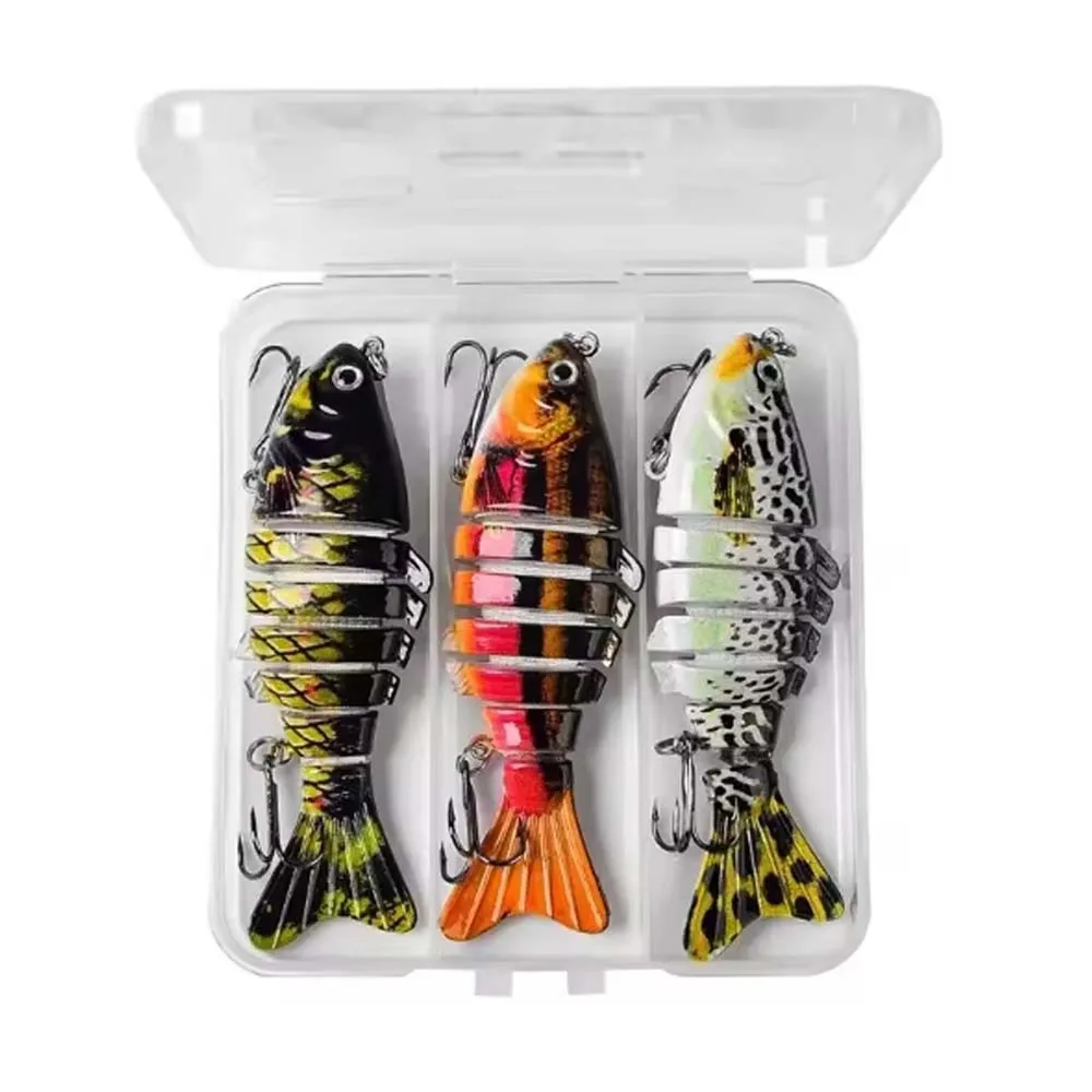 JSFUN3 ピース/ボックス釣りワブラーリアルな 7 セグメントスイムベイトクランクベイトハードベイトスロー 10 センチメートル/15 グラム Isca 人工ルアー釣具