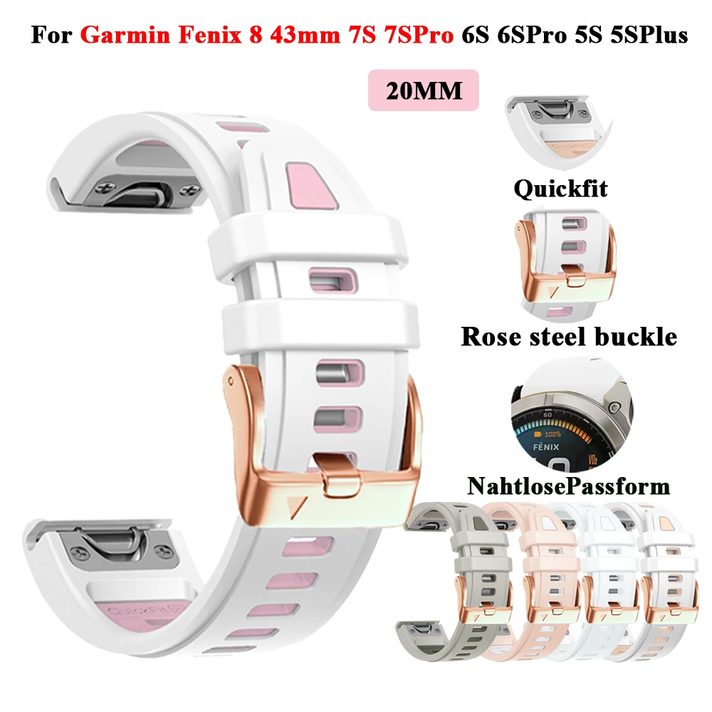 For Garmin Fenix 8 43mm Quickfit Watch Strap 20mm Straps Fenix 7S 7SPro 6S 6SPro 5S 5SPlus/Descent Mk3i Band Wristband Bracelet