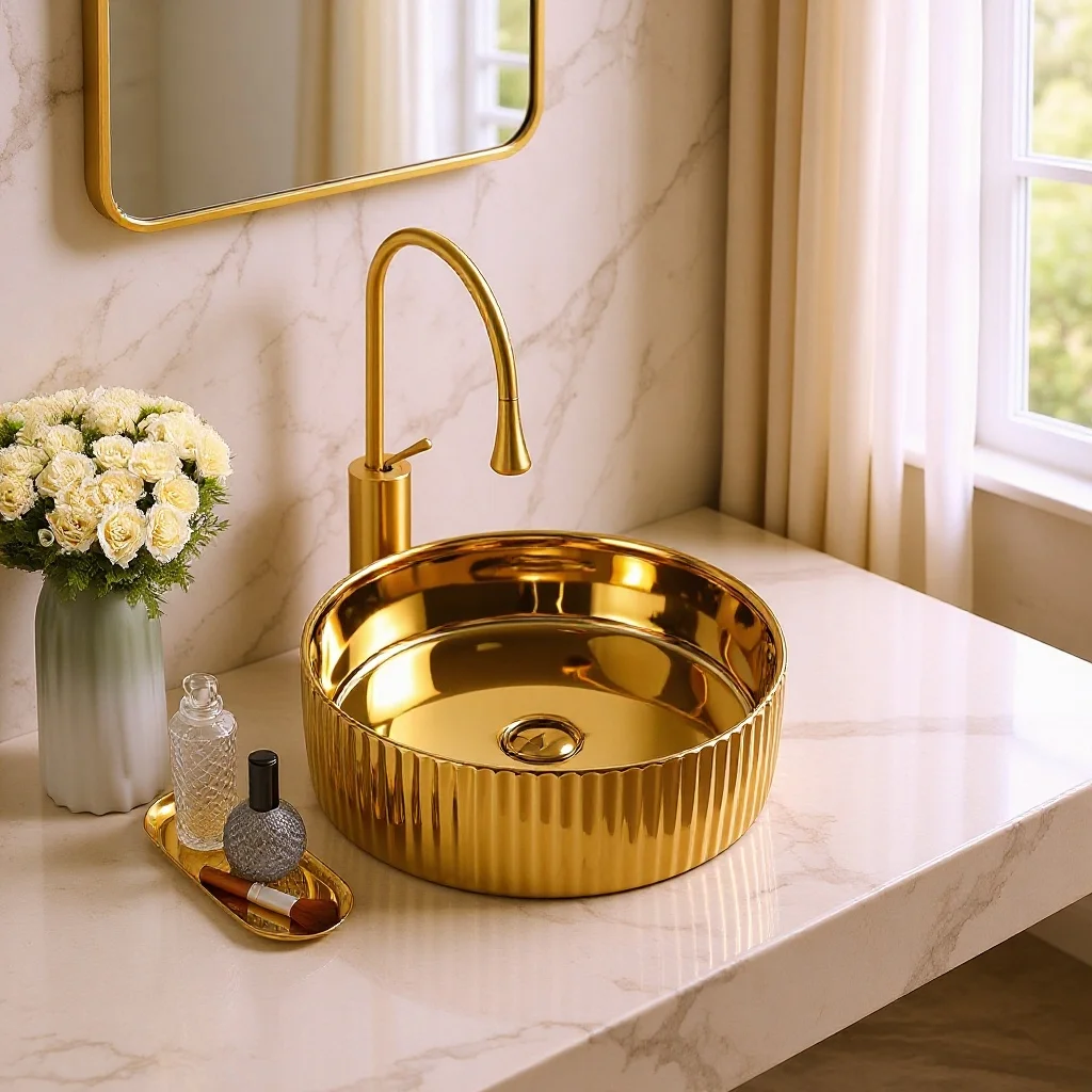 Golden stainless steel countertop basin B & B hand wash single art basin bathroom washbasin