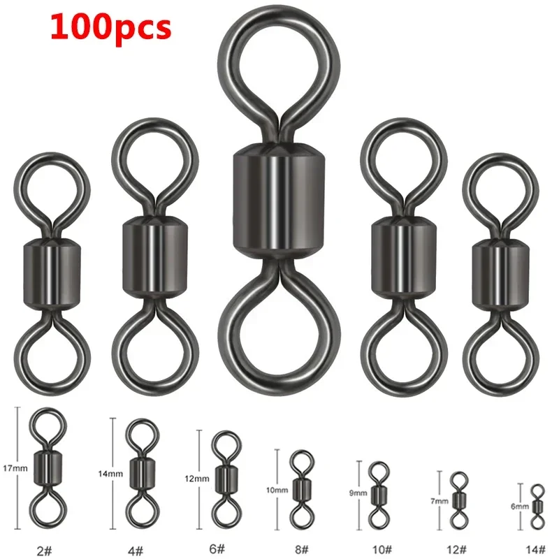 

100PCS/Lot Fishing Swivels Ball Bearing Swivel with Safety Snap Solid Rings Rolling Swivel Carp Fishing Accessories