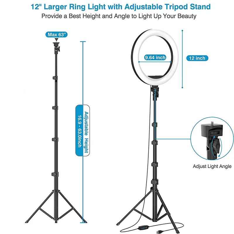 26CM/10inch Ring Lamp With Tripod Dimmable Selfie Ring Light With Stand Color Annular Tube Photographic Lighting For Live Studio