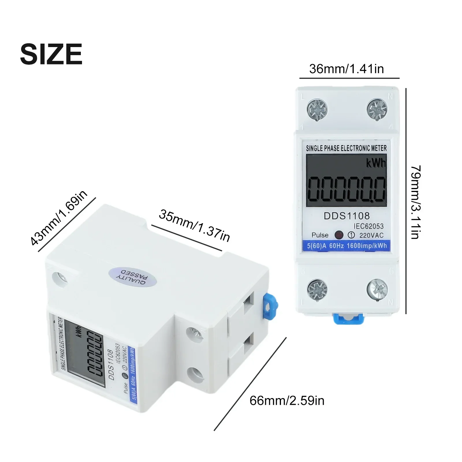 LCD Single Phase Electric Energy Meter KWH AC Digital Watt-Hour Meter 220V 60A Current Power Consumption Meter