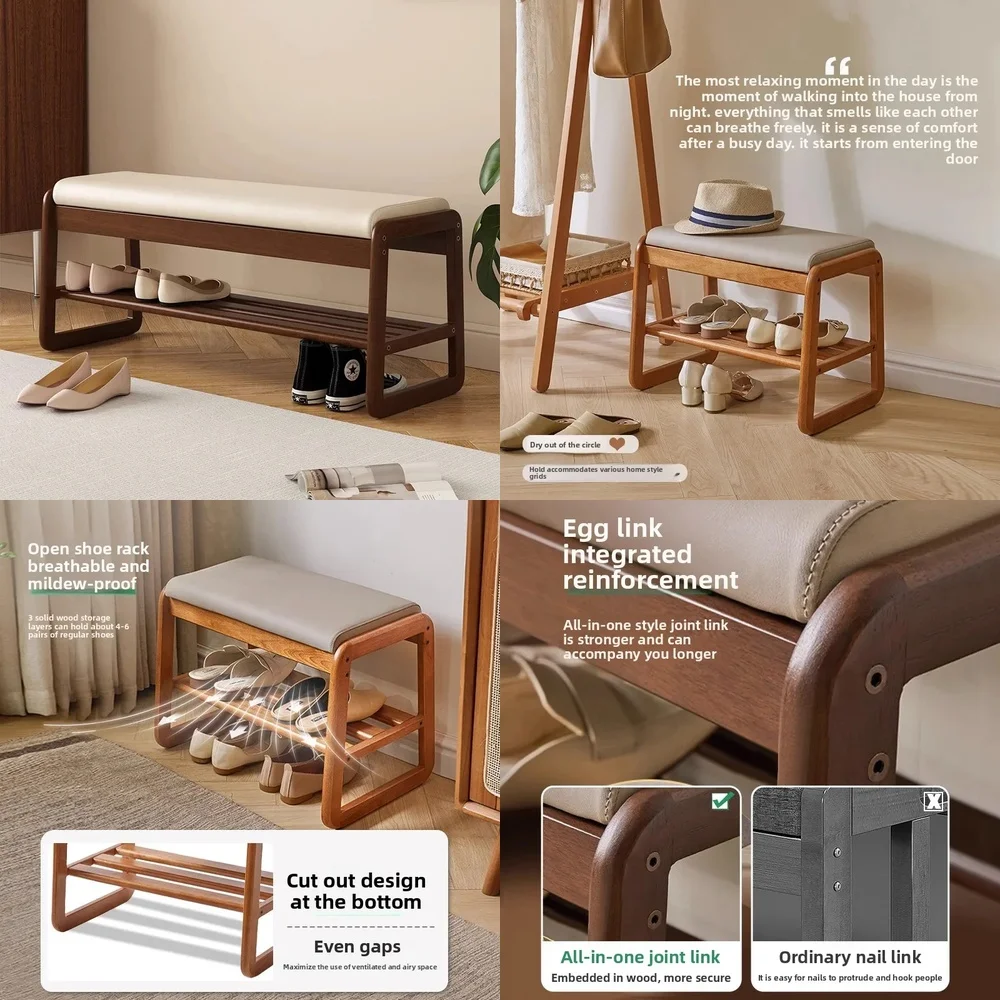 

2026 hot sell entrance solid wood shoe changing stool, light soft bag shoe changing stool