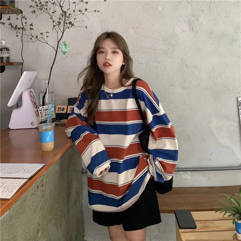 Striped Hoodies Women Korean Style Sweatshirt Fashion Long Sleeve Hoodie Autumn Tops Streetwear Harajuku Jumper Cotton Pullovers