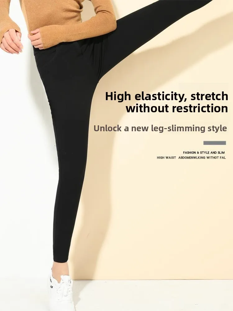 plus Size Fce Lined High Waist Bot Pants for plus Size Women Comfortable Casual Long Trousers Autumn Winter Bla Slim...