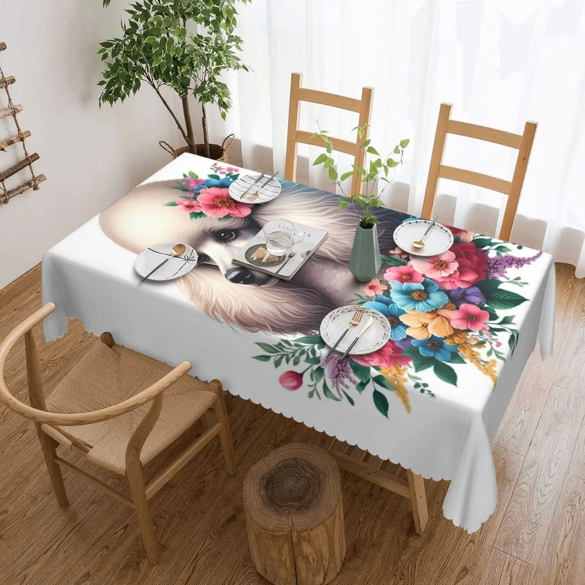 Luxury Pearl And Abalone Poodle Dog Customized Rectangular Tablecloth Waterproof Table Cover for Dining Events Table Cloth