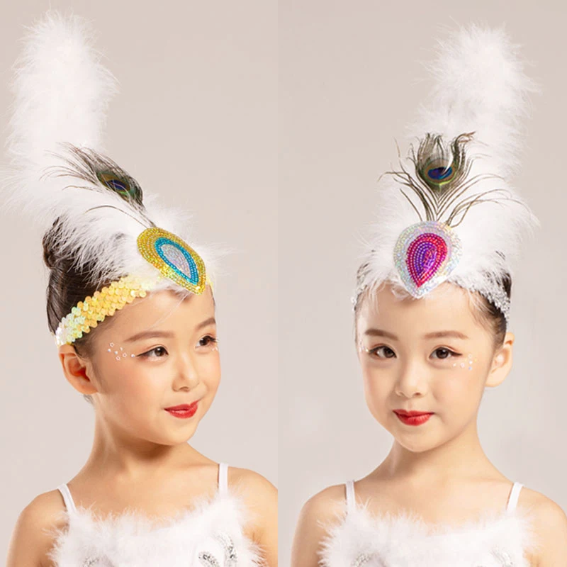 Vintage pavão pena cocar longo retro faixa de cabelo para meninas ballet dança desempenho traje festa acessório