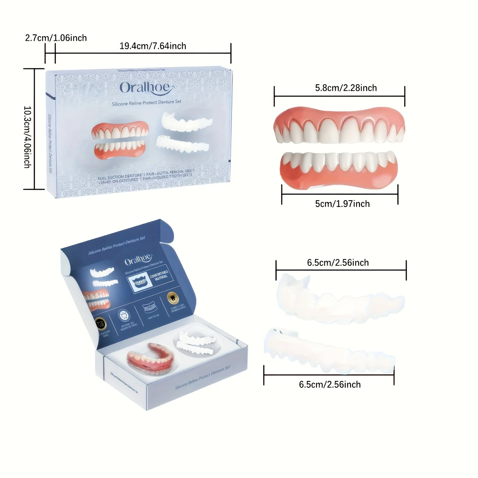 1 set of white veneer dentures, comfortable denture accessories for men and women, enhancing confidence and smile   H2931-18