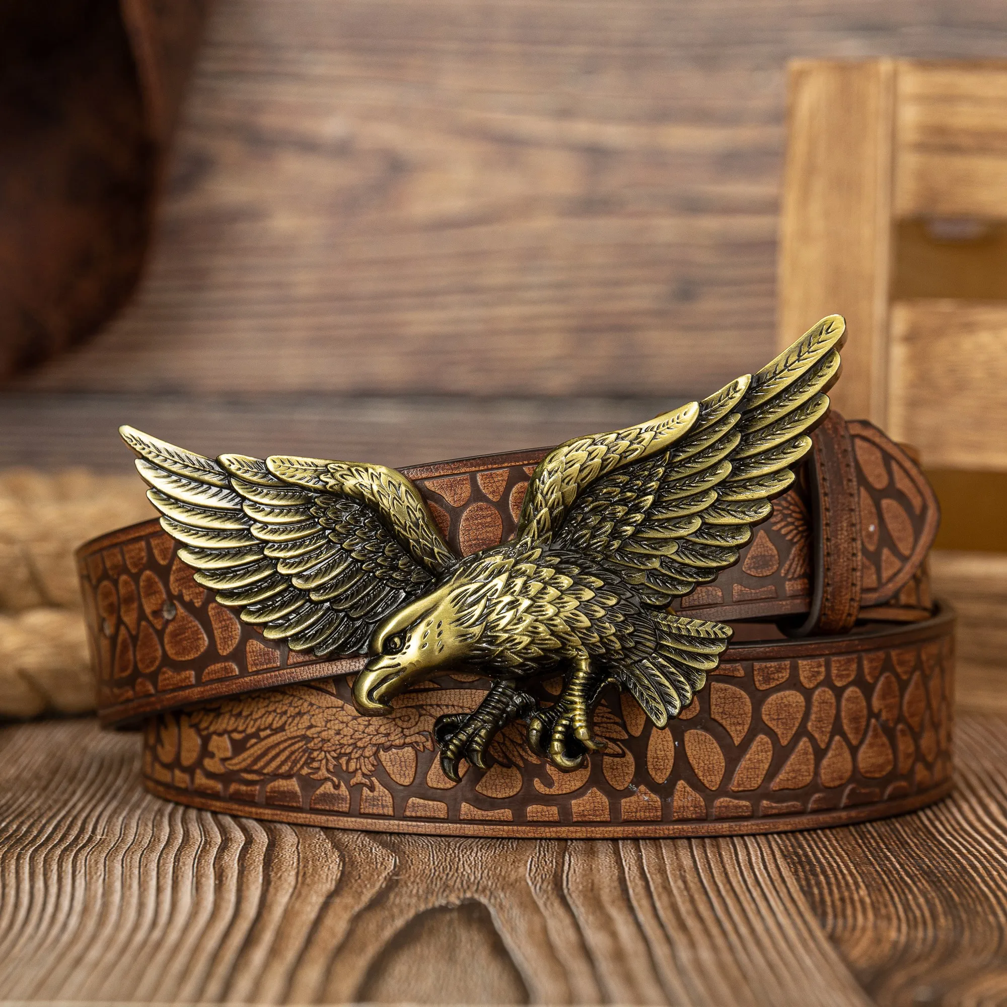 النسر القديم النسر الأسود شخصية لوحة كبيرة مشبك الاتجاه كل شيء نمط ذيل النسر بو النقش للقيام بحزام الزر القديم #3