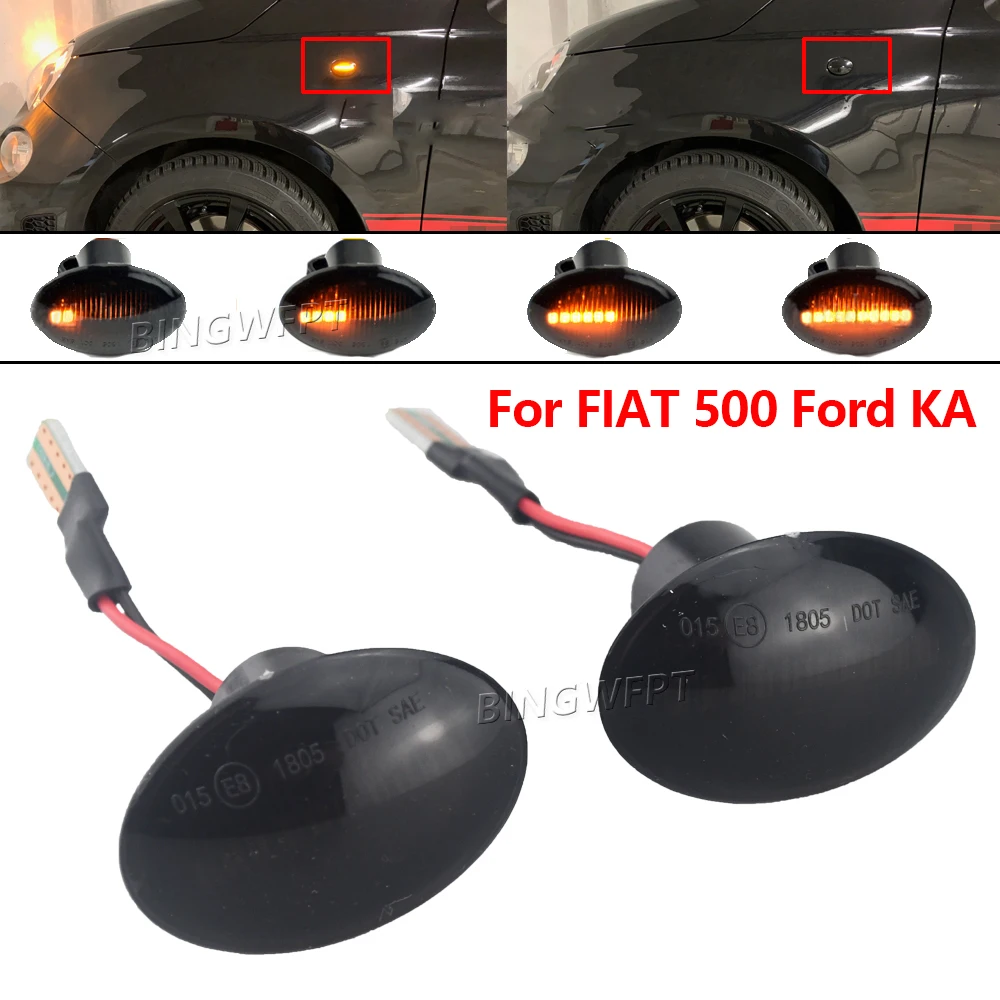 2Pcs Car Side Marker Lights Turn Signal For FIAT 500 500C 500L LED Dynamic T10 Lamps For Abarth 500 595 695 Car Fender Lights