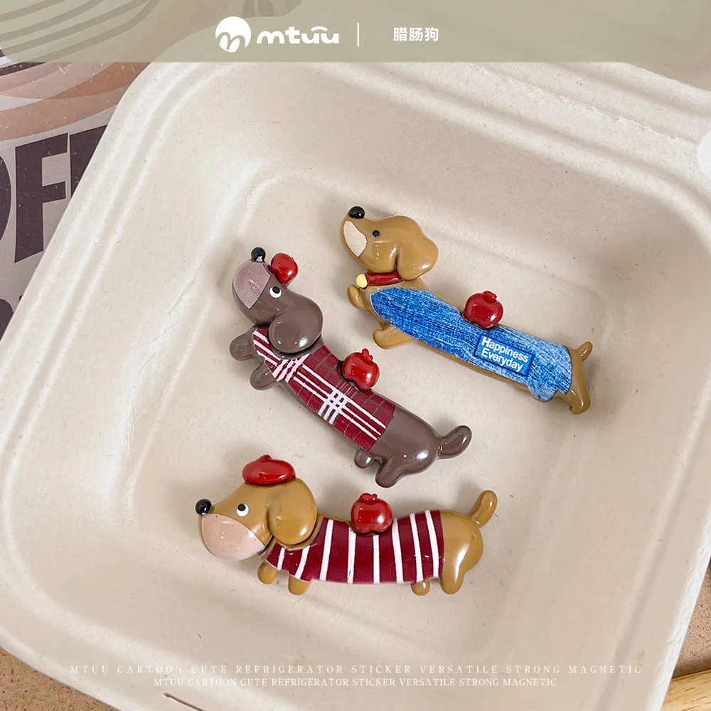 2Pcs Fun Animal Refrigerator Magnet Dachshund Resin Magnetic Message Sticker Decorative Whiteboard Kitchen and Home Decor