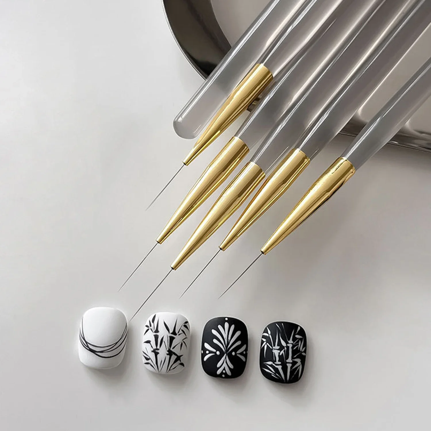 1Set 5Pcs Durable French Plaid Nail Art Pen Professional Detail Fine Line Nail Pen Nail Art Liner Brushes for Gel Nail Polish