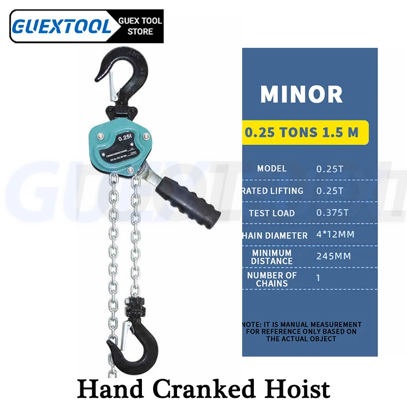 0.5T Hand Cranked Hoist Manganese Steel Chain Lifting Manual Chain Tightener Pulling Wrench Hoist Dragging Construction Device