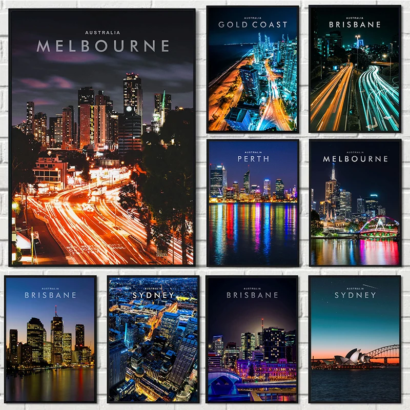 Melbourne Sydney Canberra Perth Brisbane Australia Travel Poster Canvas Painting Wall Art Picture for Living Room Home Decor