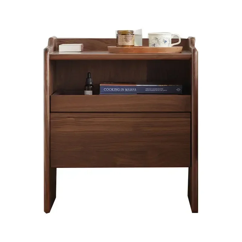 Nordic all solid wood black walnut light luxury bedside table small apartment cherry wood storage minimalist bedside table
