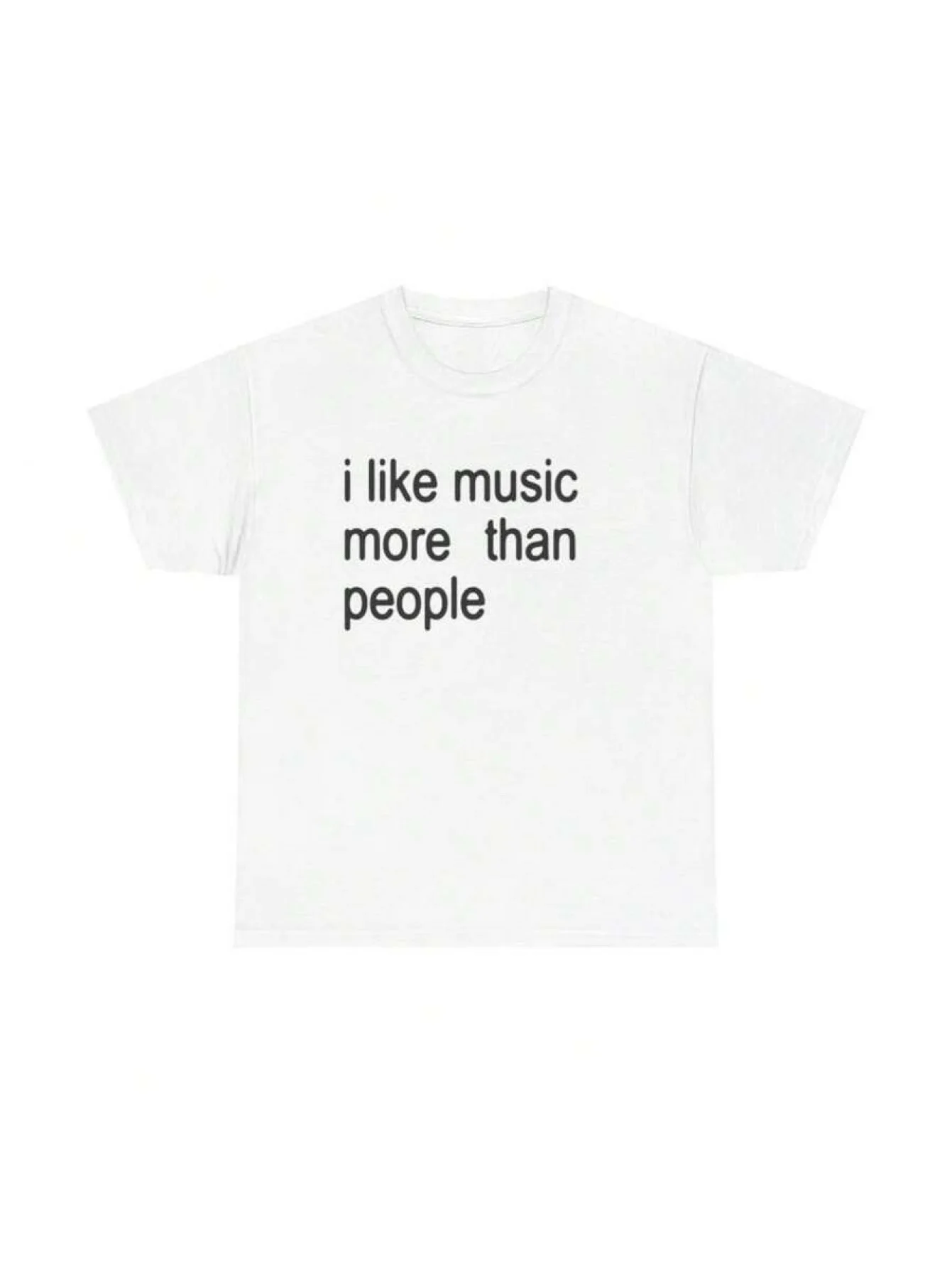 I Like Music More Than People T Shirt Men Women Short Sleeve Minimal Music Fan Quote Print Crew Neck Cotton Daily Casual Tee