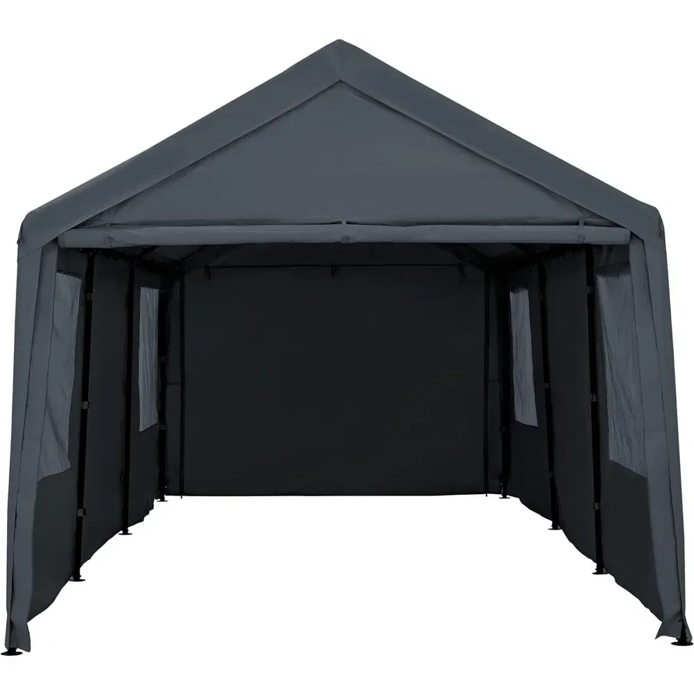 Carport Canopy 10x20ft Heavy Duty with Removable Sidewalls & Doors, Portable Car Port Garage Shelter for Boat, Party