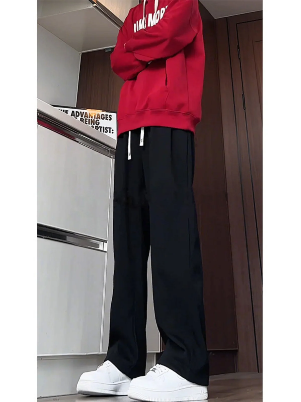 

Мужские спортивные брюки свободного кроя, повседневные прямые брюки, модные уличные брюки, удобные, с эластичным поясом, из хлопка и полиэстера