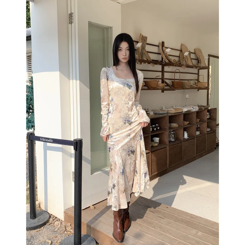 

White Elegant Party Dresses 2024 Women's Clothing Printing Dress Sexy Long Sleeved Fashion Retro Summer Sleeveless Ball Dress