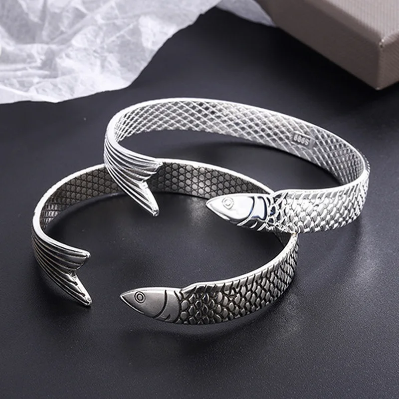 New Creative Fashion Personality Lucky Fortune Transfer Dragon Bracelets 925 Sterling Silver Jewelry Fish Bangles SL101