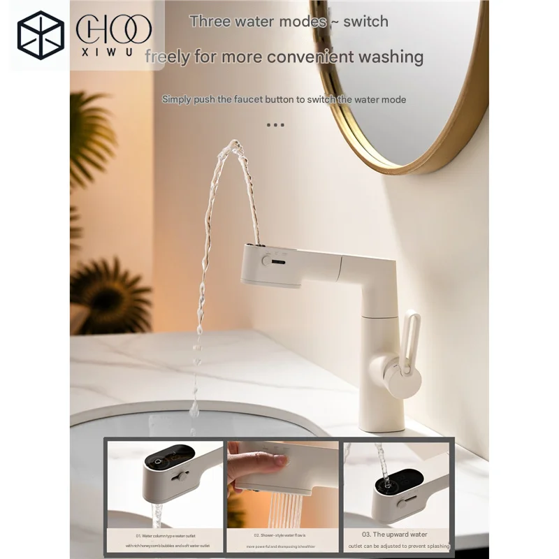 

Multifunctional Bathroom Faucets Pull Out Basin Mixer Sink Faucet Gourmet LED Display Tap 360° Tapware Crane Brass Chrome