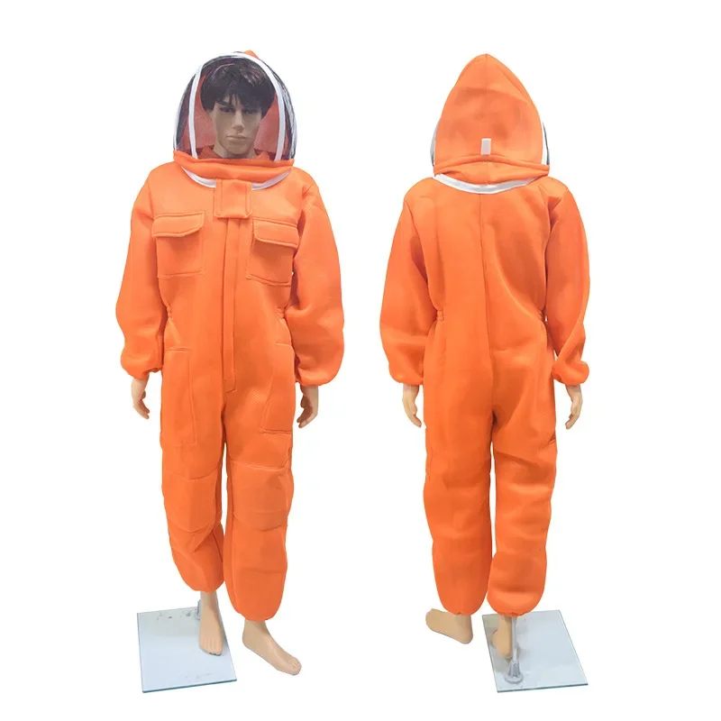 Orange 3D breathable mesh anti bee suit, complete set of one-piece bee suit, specialized anti bee suit protection