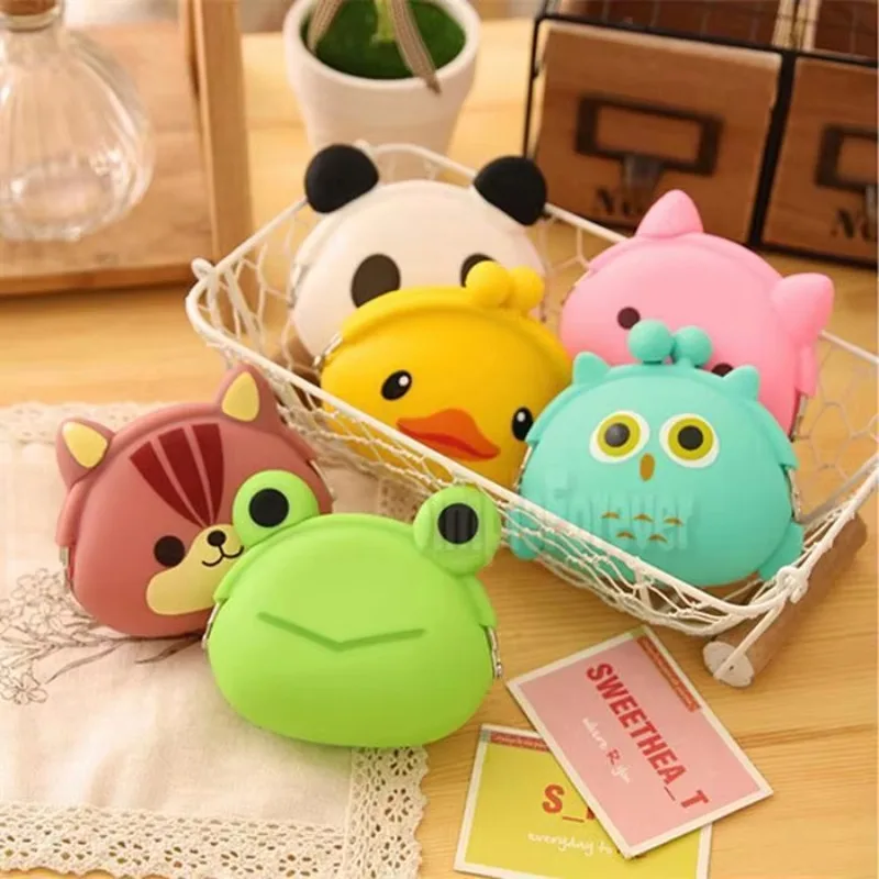 Wholesale Cute Animals Women Silicone Coin Purse Japanese Candy Color Jelly Silicone Coin Bag Mini Key Wallet 100pcs/lot