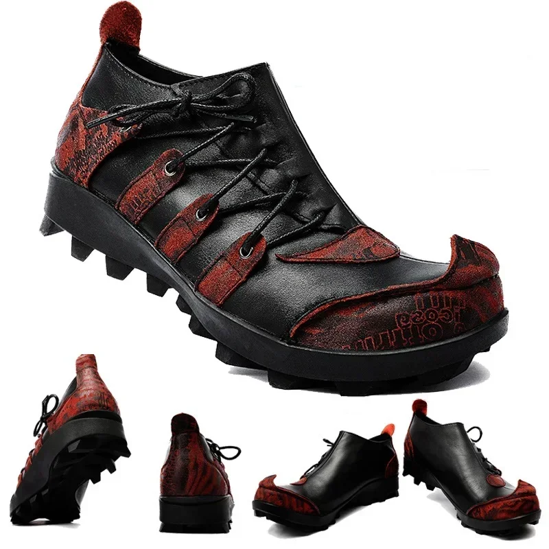 

Men's Fashion Genuine Leather Motorcycle Boots Driving British Leisure Ankle Strap Loafers Casual Dress Shoes Non-slip Platform