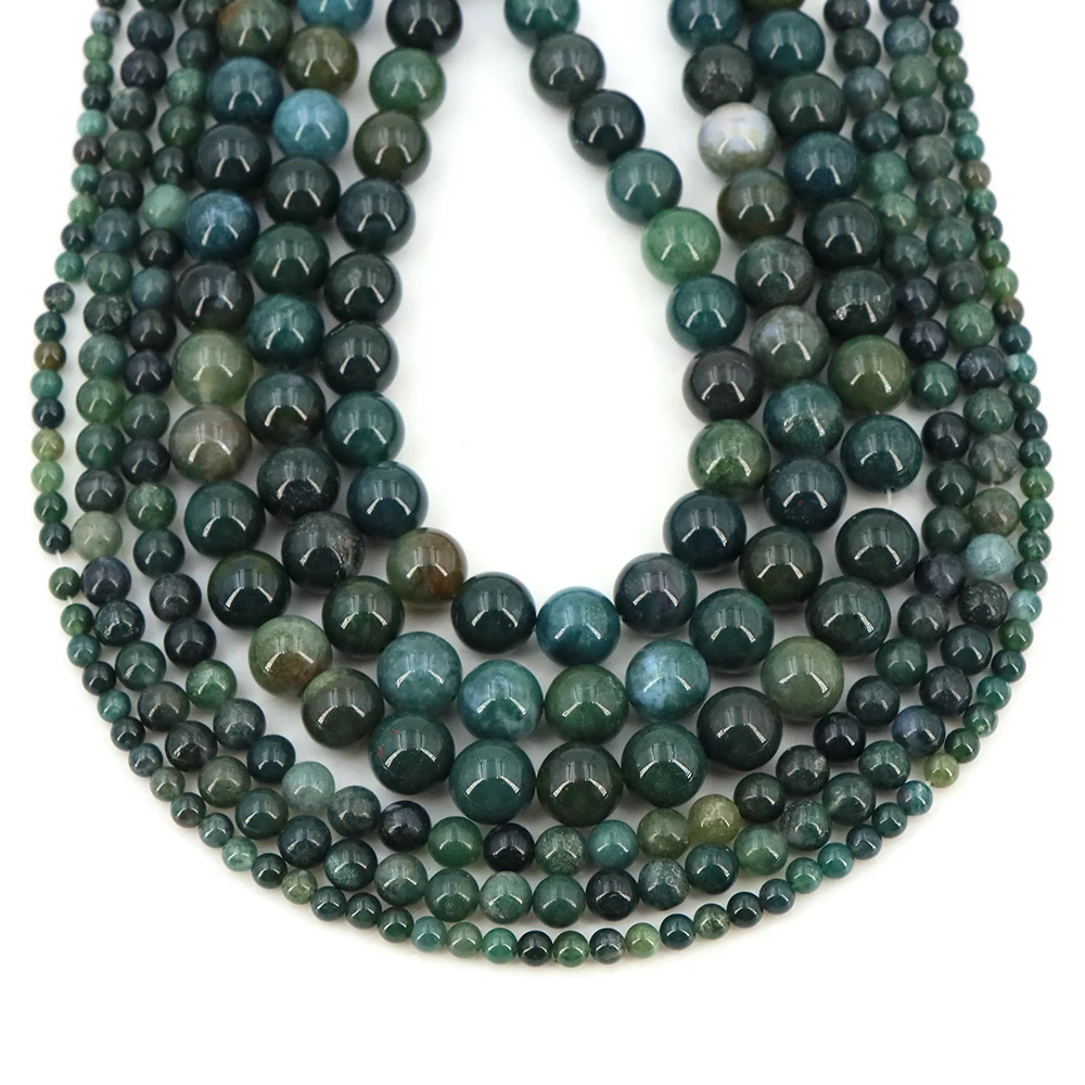 2 3 4 6 8 10 12 مللي متر الحجر الطبيعي الجولة الأخضر الطحلب العقيق اليشم حجر خرزة مباعدة كريستال لصنع المجوهرات سوار ذاتي الصنع التطريز #4