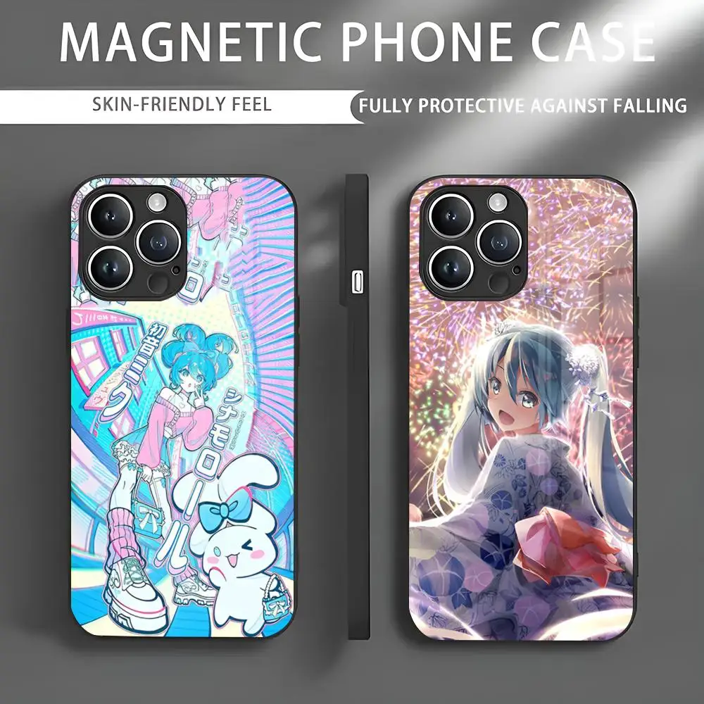 Cute H-Hatsune Ponytail M-Miku Phone Case IPhone 16 15 14 13 12 11 X XR XS XSMAX 8 Plus Mini Pro Max Glass Magnetic Phone Case