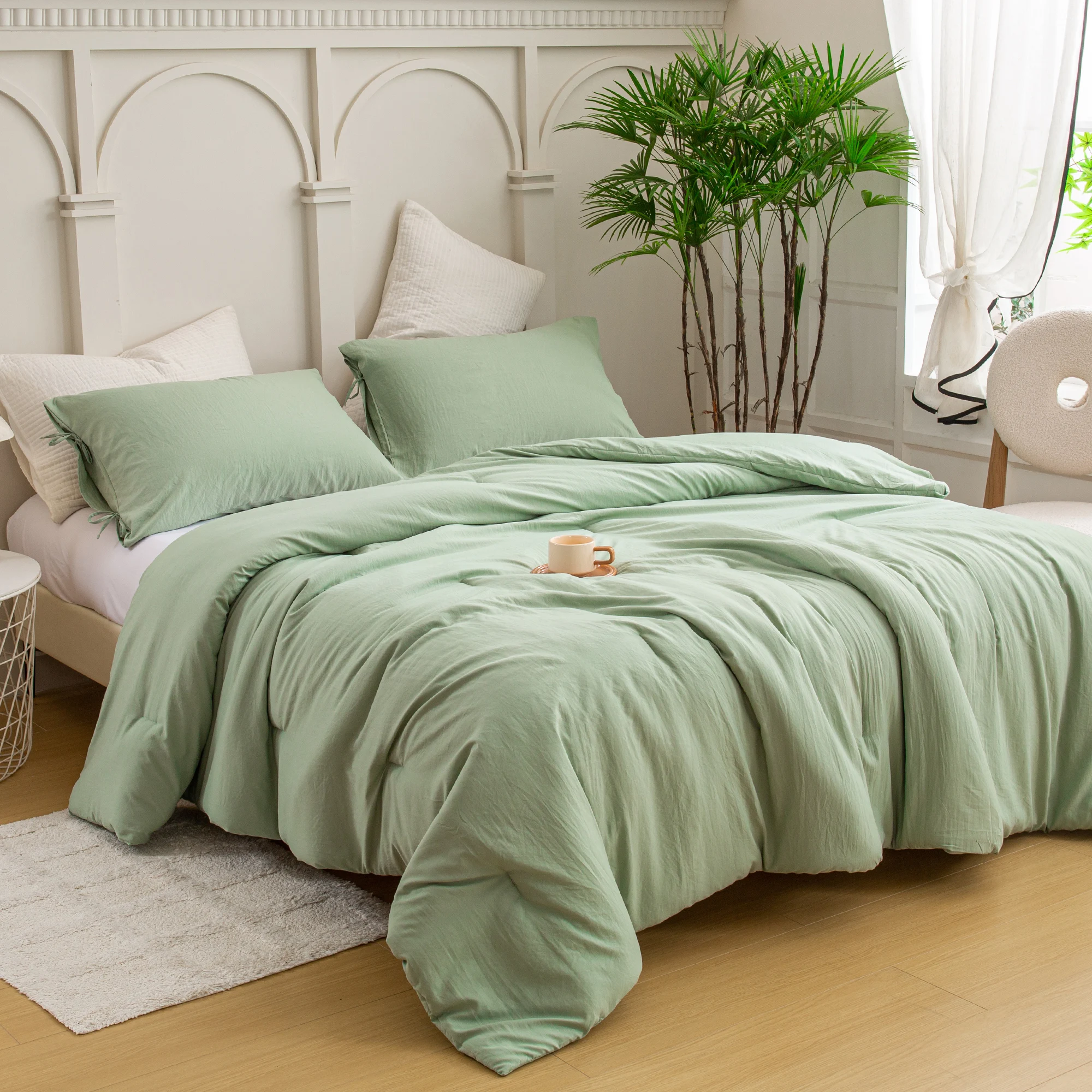 Parure de lit en coton doux et confortable pour enfants et adolescents, ensembles de couette, lit simple, lit Queen size, intersection légère, vert, application, toutes saisons, 80 po x 90 po